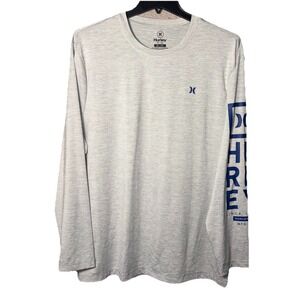 Mens Hurley Long Sleeve Gray T Shirt Crew Neck Breathable Size XL